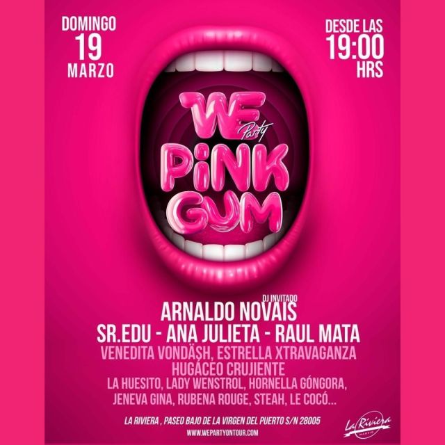 We Pink Gum.

Attention attention! Lovers of the color pink and chewing gum, We Pink Gum arrives at Sala Riviera with a lineup of DJs that will blow your mind and a spectacular show that will leave you breathless.

Sala La Riviera.
19 mar 2023 19:00.

🇪🇸 ¡Atención Atención! Amantes del color rosa y del chicle, We Pink Gum llega a la Sala Riviera con un cartel de DJs que os dejará boquiabiertos y un show espectacular que os dejará sin aliento.

@wepartygroup #wepartygroup #gomadridpride #gayparty #gay #madrid #gayfriendly #pride #gaypride #gaypridemadrid #instagay #gaymadrid #gayfollow #orgullogay #gayspain #madridpride #demadridalcielo #madridmemola #madridorgullo #gayparty #madridevents